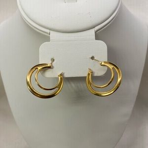MONET double hoop gold tone pierced earrings signed